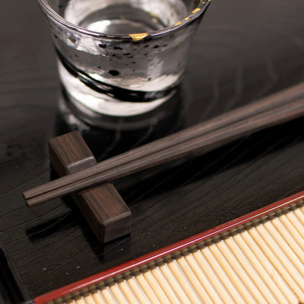 ひぢりや 銘木箸 黒檀 箸 八角 (23.5cm) 箸置きセット 日本製 手作り