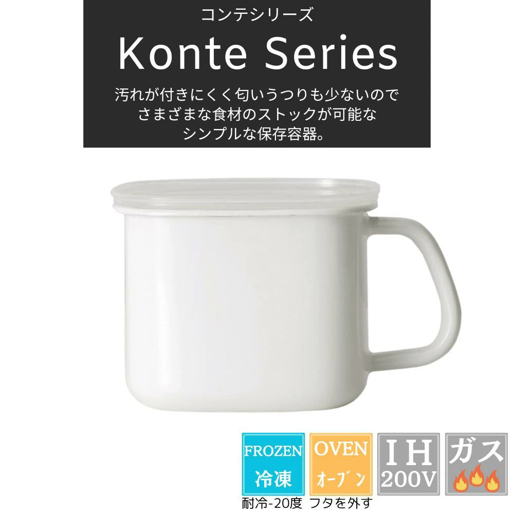 富士ホーロー 角型みそポット 容量1.5L 保存容器 冷凍可 ホーロー シンプル 一人用鍋 煮沸 ガス火対応 IH・オーブン対応(フタを外す）