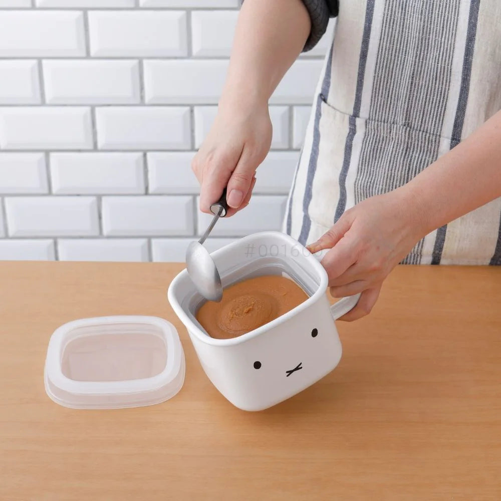 富士ホーロー ミッフィー 角型 ストックポット (1.5L) 味噌ポット 保存容器 密閉容器 IH 直火 オーブン ホーロー鍋 シンプル おしゃれ 琺瑯