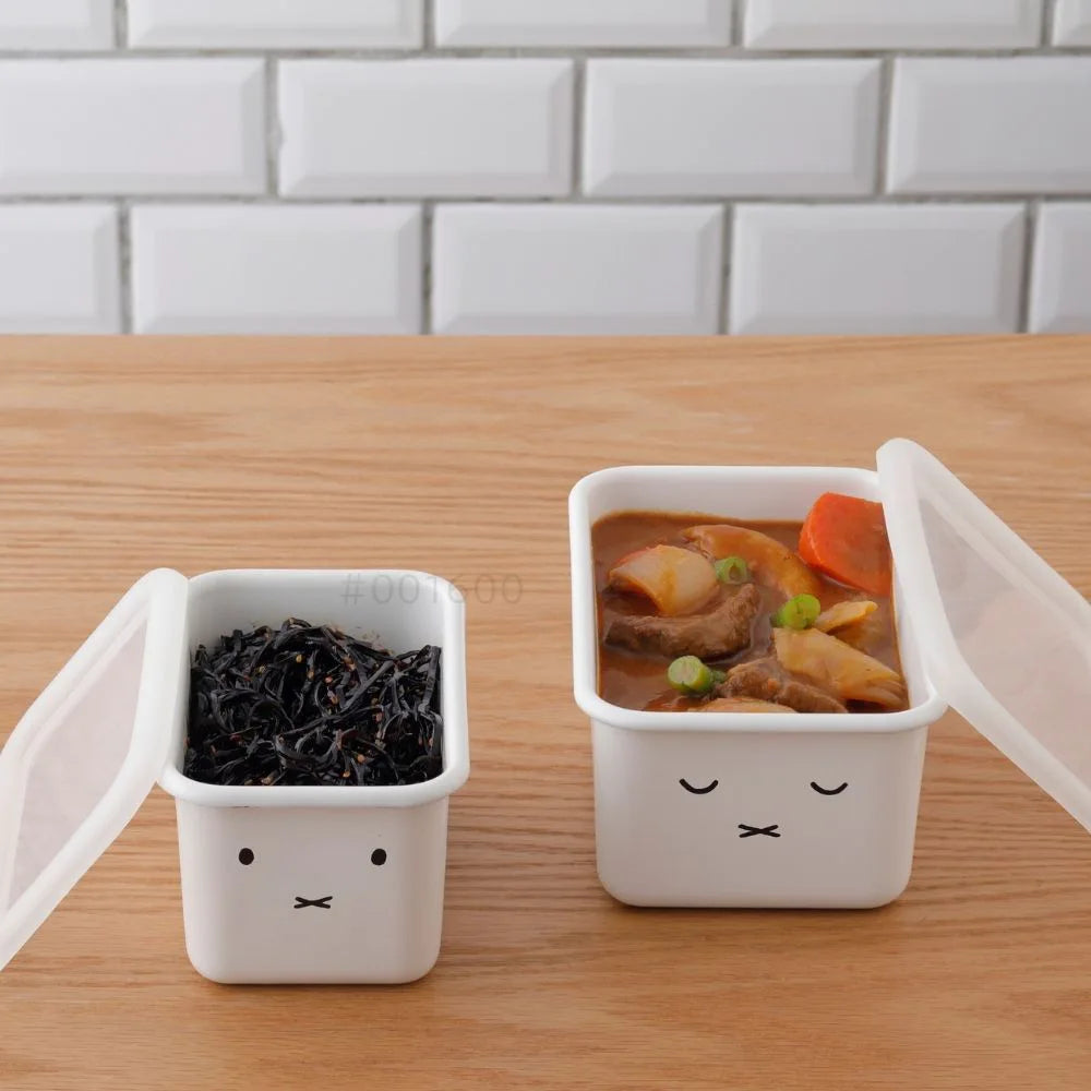 富士ホーロー ミッフィー 角容器 2点セット (S・Mサイズ) 浅型 深型 保存容器 密閉容器 直火 オーブン ホーロー シンプル おしゃれ 琺瑯