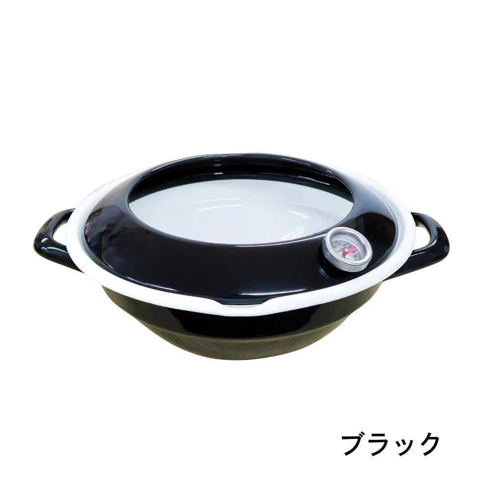 富士ホーロー 24cm天ぷら鍋 （温度計 油はねガード付）2.8L(適正油量:1.0L) ホワイト ブラック ホーロー 琺瑯 ガス火対応 直火対応 IH対応