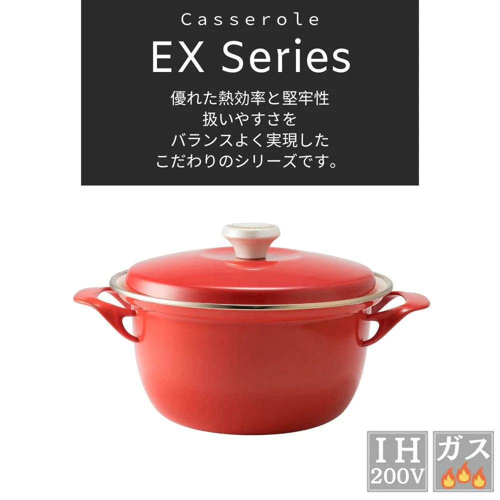 富士ホーロー EXシリーズ 20㎝キャセロール レシピ付き 約W305×D240×H165mm 容量3.2L ホーロー 選べる3カラー ガス火対応 IH対応 オーブン対応