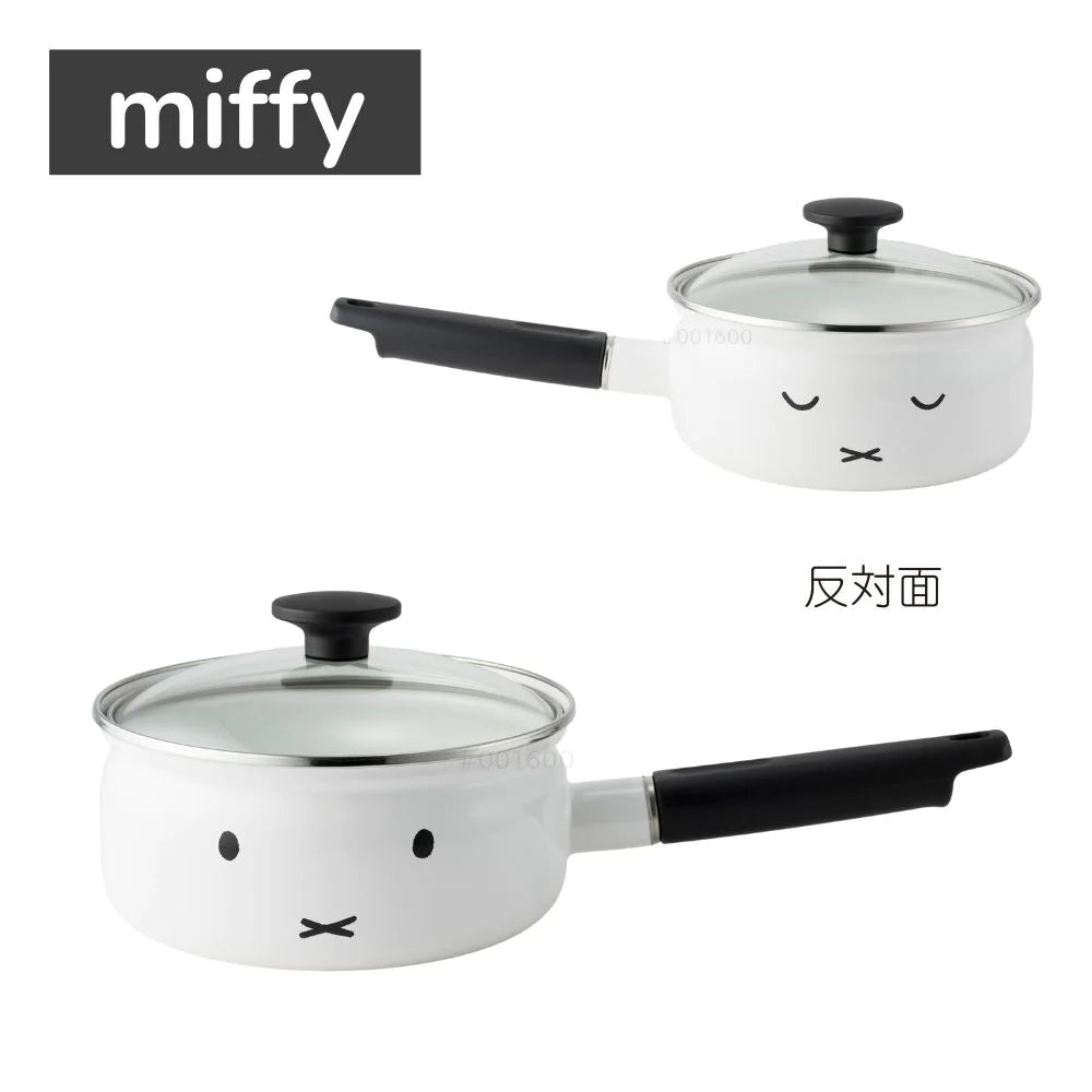 富士ホーロー ミッフィー ソースパン 18㎝ (2.5L) 片手鍋 フタ付 ホーロー鍋 調理器具 IH ガス火 シンプル おしゃれ 琺瑯