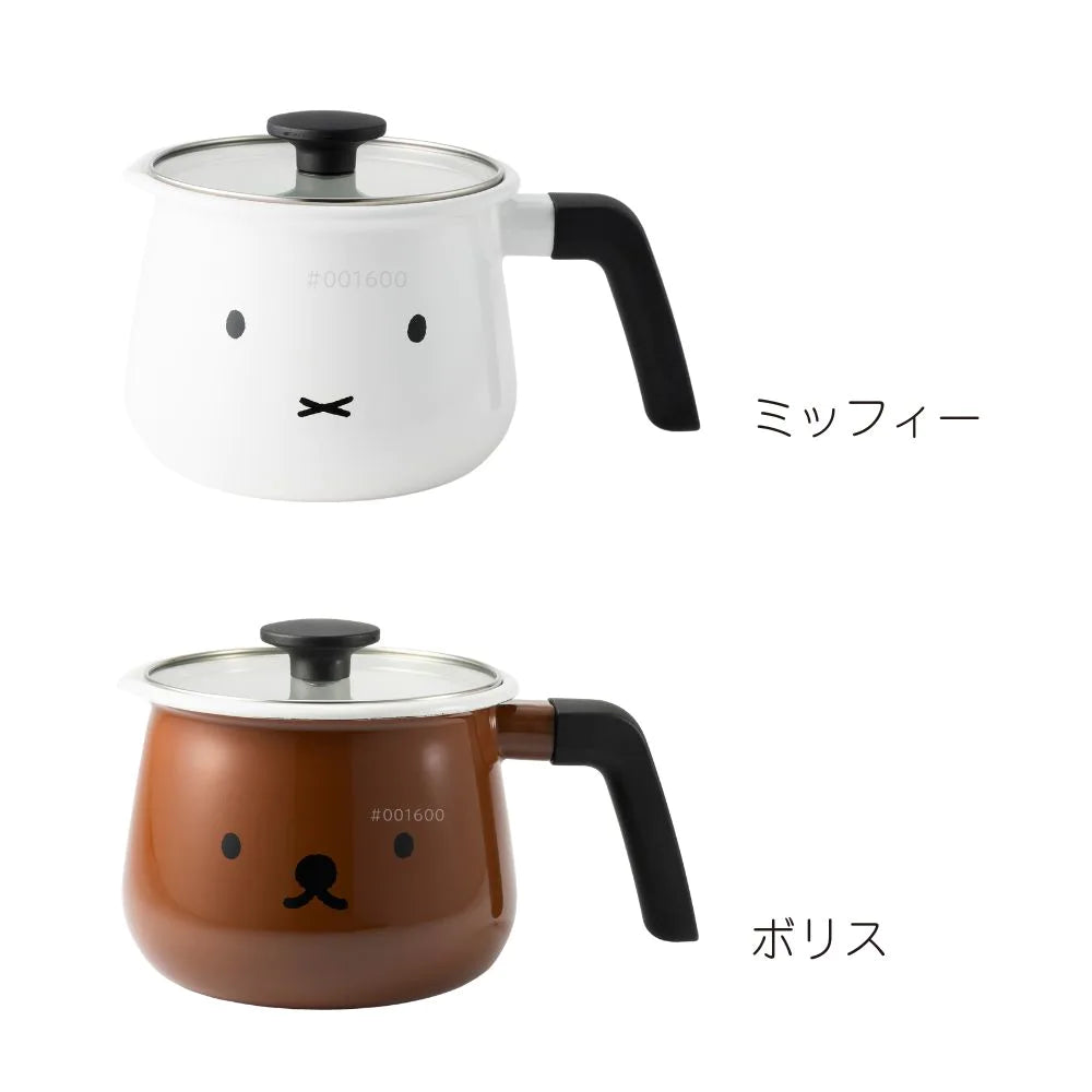 富士ホーロー ミッフィー ボリス マルチポット 16㎝ (2.2L) 片手鍋 フタ付 注ぎ口付 ホーロー鍋 炊飯 揚げ物 調理器具 シンプル おしゃれ 琺瑯