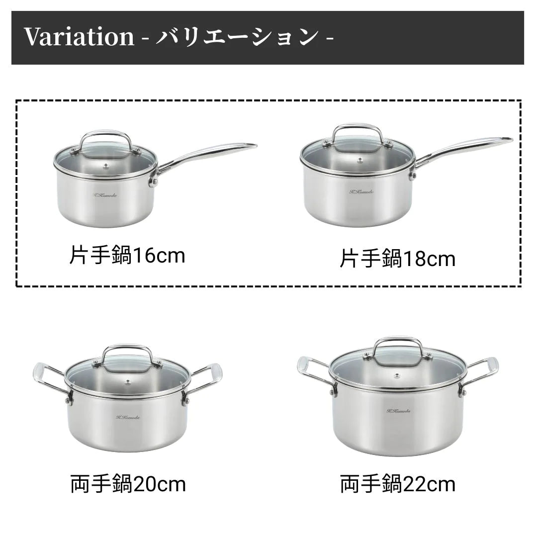 ヨシカワ 菰田欣也 3層アルミクラッド片手鍋 選べる2サイズ 16cm 18cm ガラス蓋付き 18-8ステンレス 小さめ 一人暮らし 煮込み料理 直火 IH