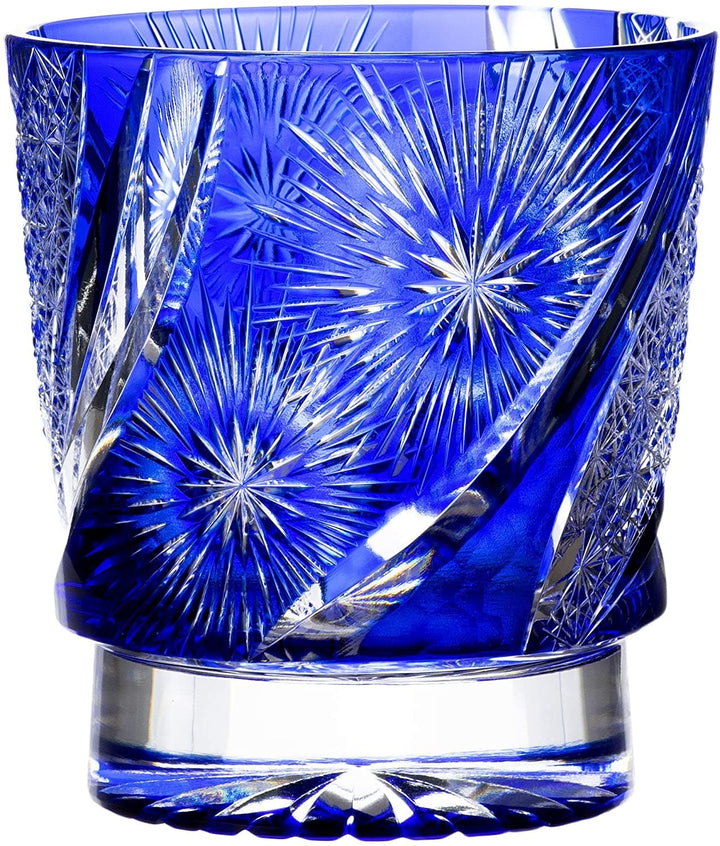 江戸切子 伝統工芸品 オールド 花火-Ⅰ 瑠璃 木箱入り　280ml