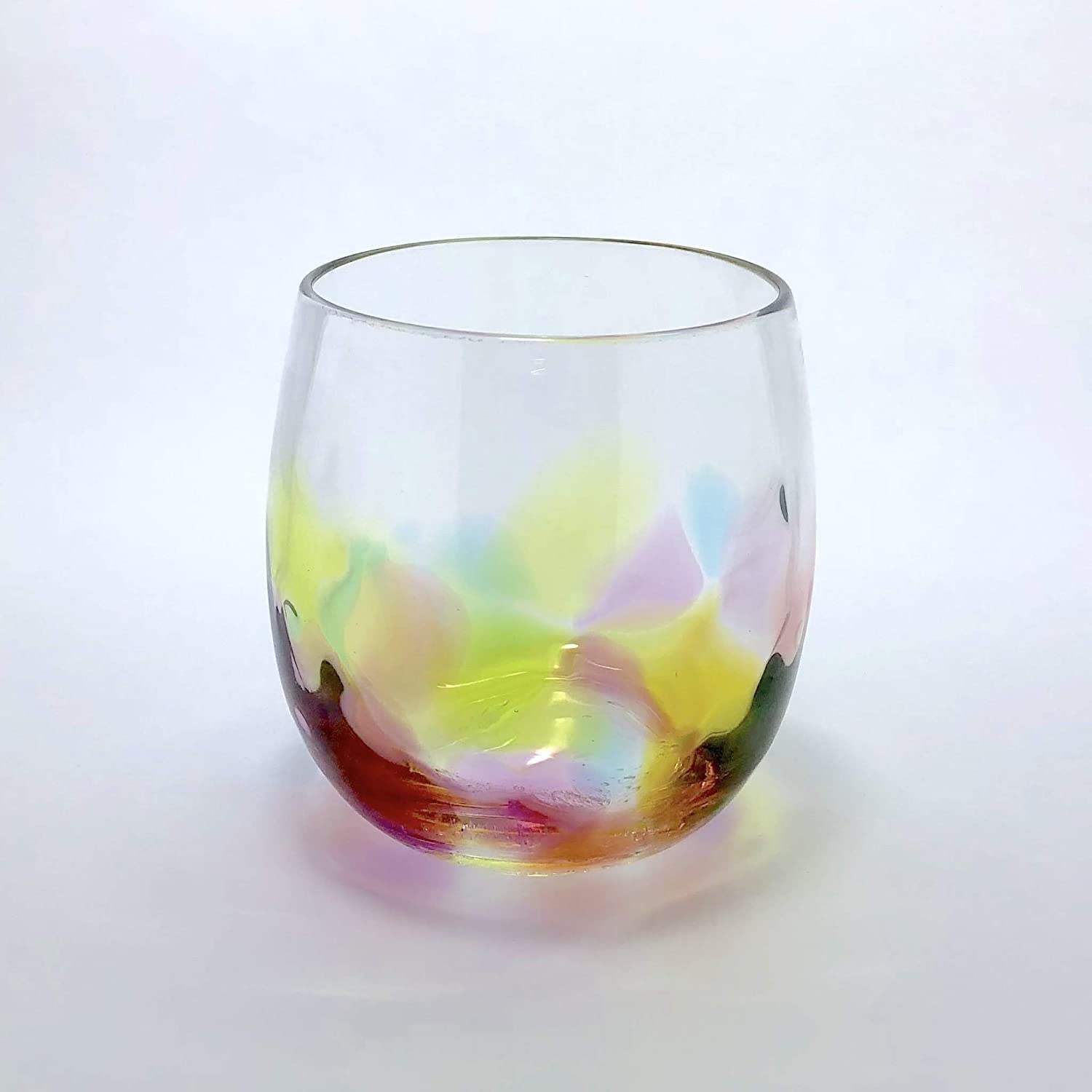肥前びーどろ 虹色ロックグラス しずく型 吹きガラス 300ml