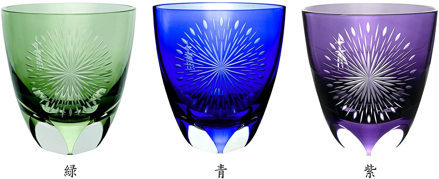 江戸切子 丸ロックグラス 隅田川の花火　紫　140ml